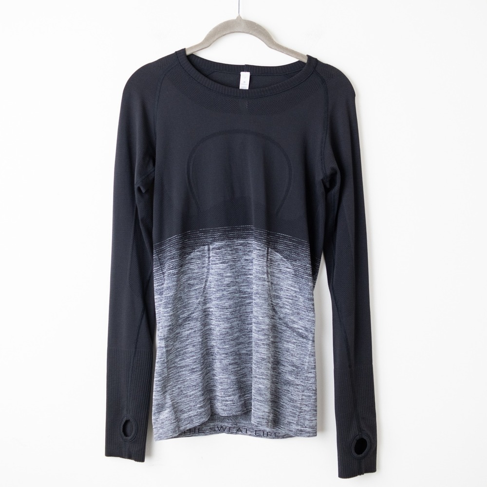 Lululemon Swiftly Tech Long Sleeve Crew Womens 8 White / Black Ombre Running